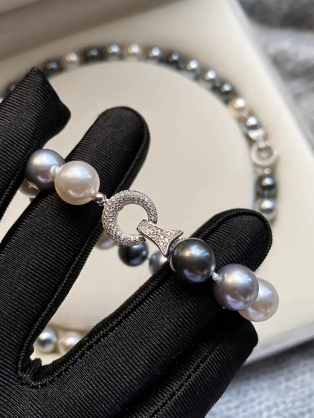 Pearl Necklace With White Rhodium Pave Clasp - Picture 3 of 4